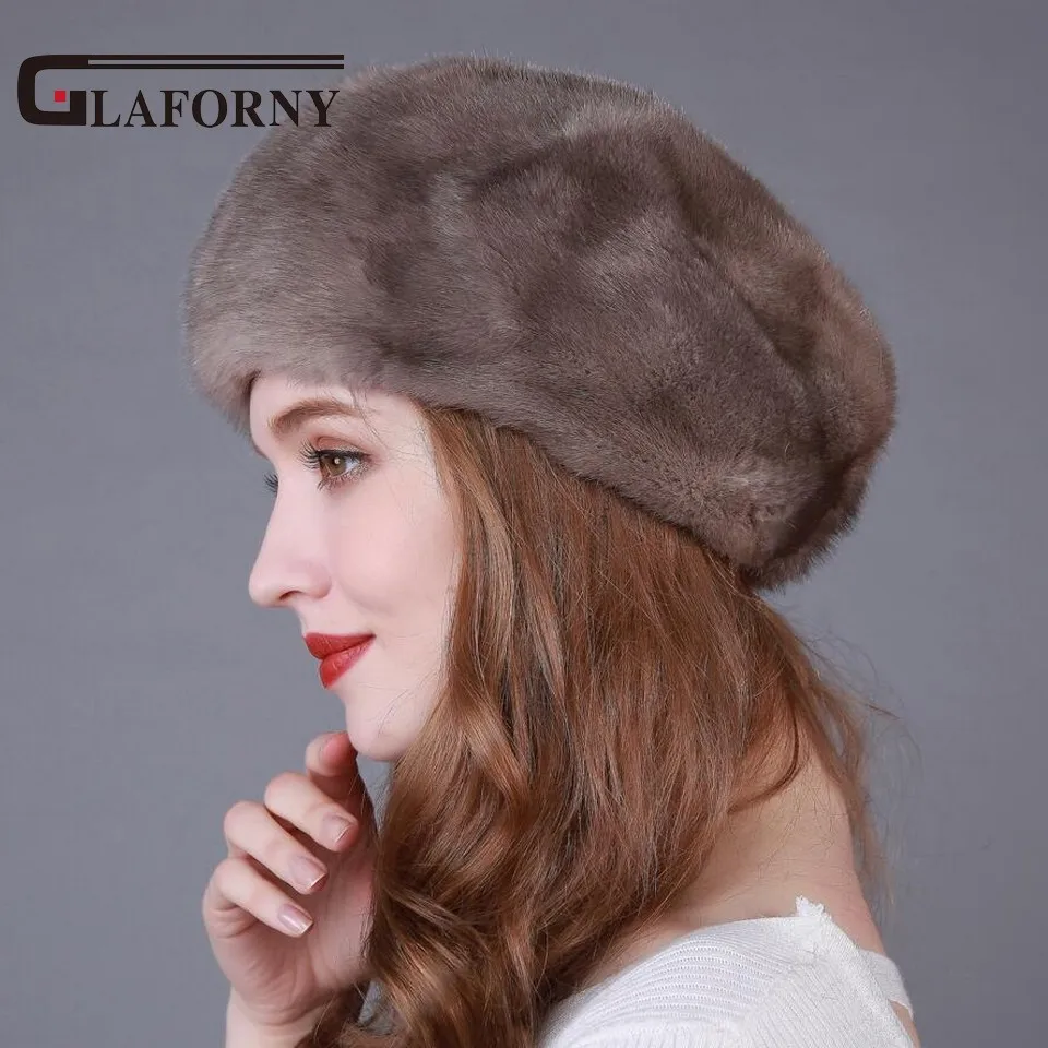 Glaforny Новое поступление шапки из натурального меха норки цельные береты из меха норки женские роскошные меховые шапки хорошего качества для России