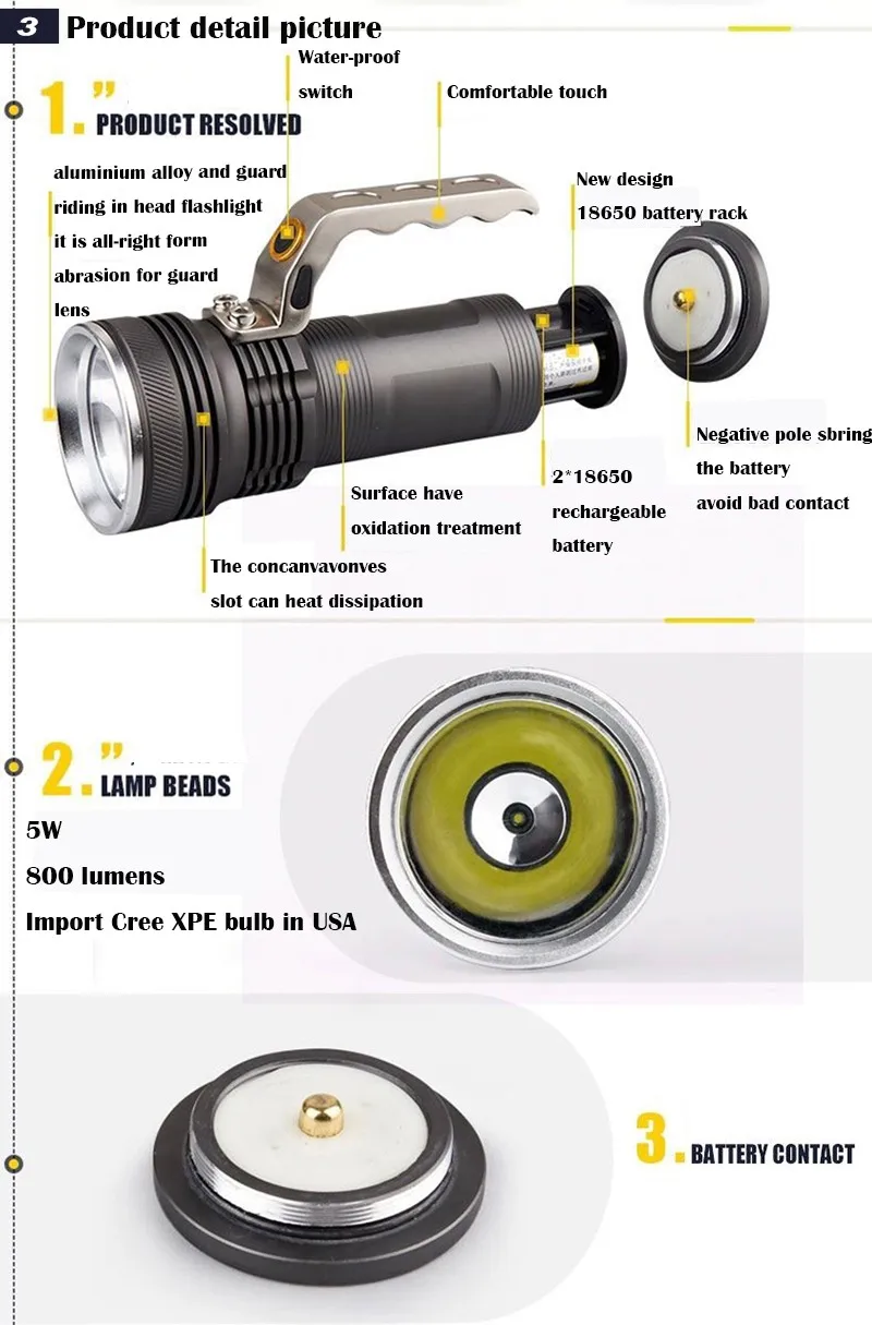 Handlamp CREE XM-L Q5 Ручка Вспышка светильник высокой мощности перезаряжаемый светодиодный светильник-вспышка светильник водонепроницаемый фонарь lanterna с 18650