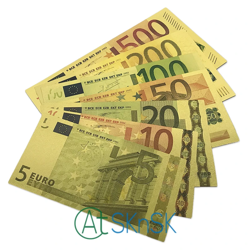 7pcs/lot Colorful gold foil artwork 7 designs Europe currency plated Euro banknote collectibles fake money for gift | Дом и сад
