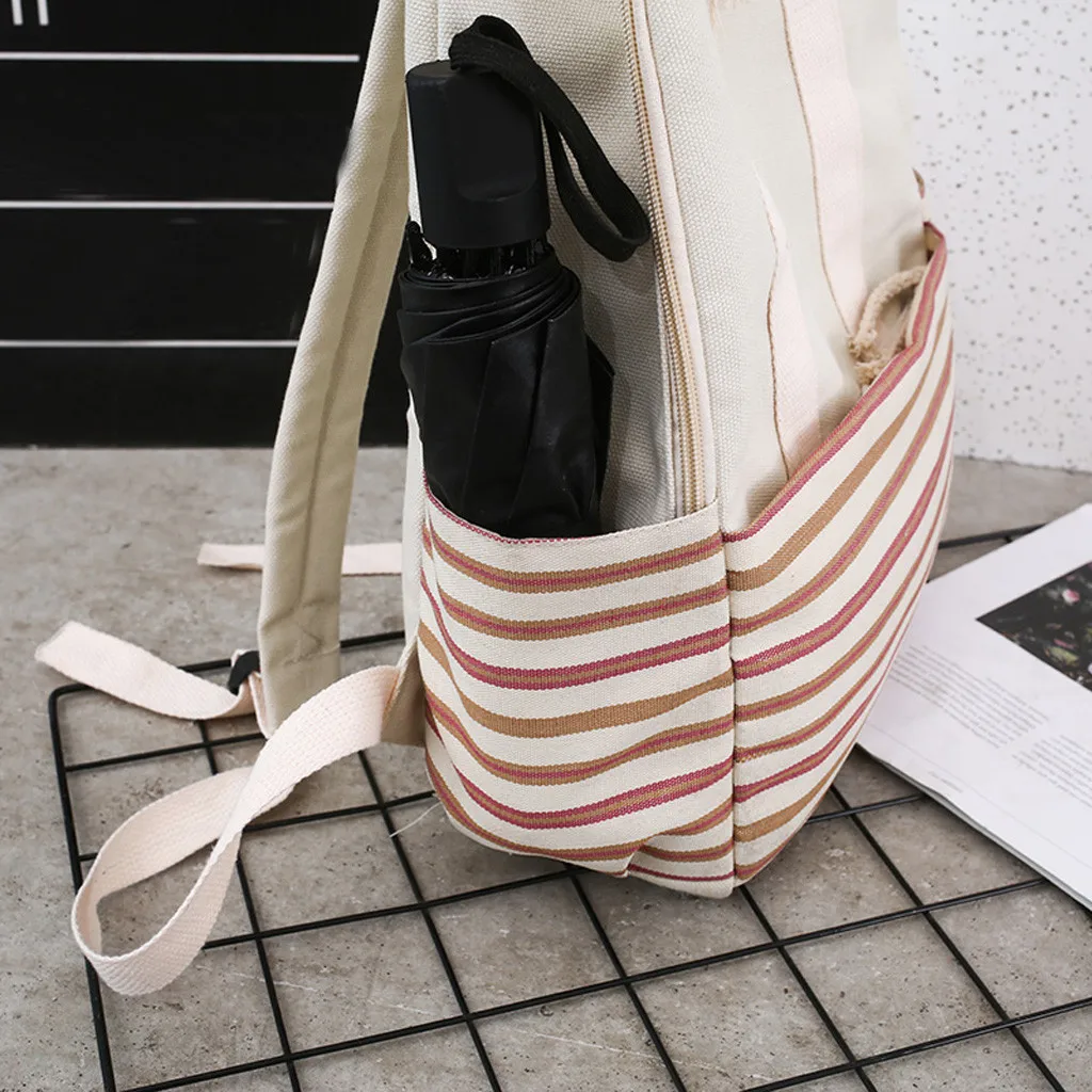 Woman Trendy Fresh Stripe Backpack Ladies Large Capacity Campus Style Backpacks School Bag for Teenagers 2019 Fashion Canvas | Багаж и