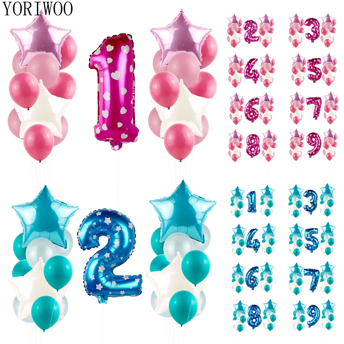 YORIWOO 25 шт. Baby Shower 1 2 3 4 5 6 7 8 9 лет с днем рождения номер фольги Воздушные шары синий