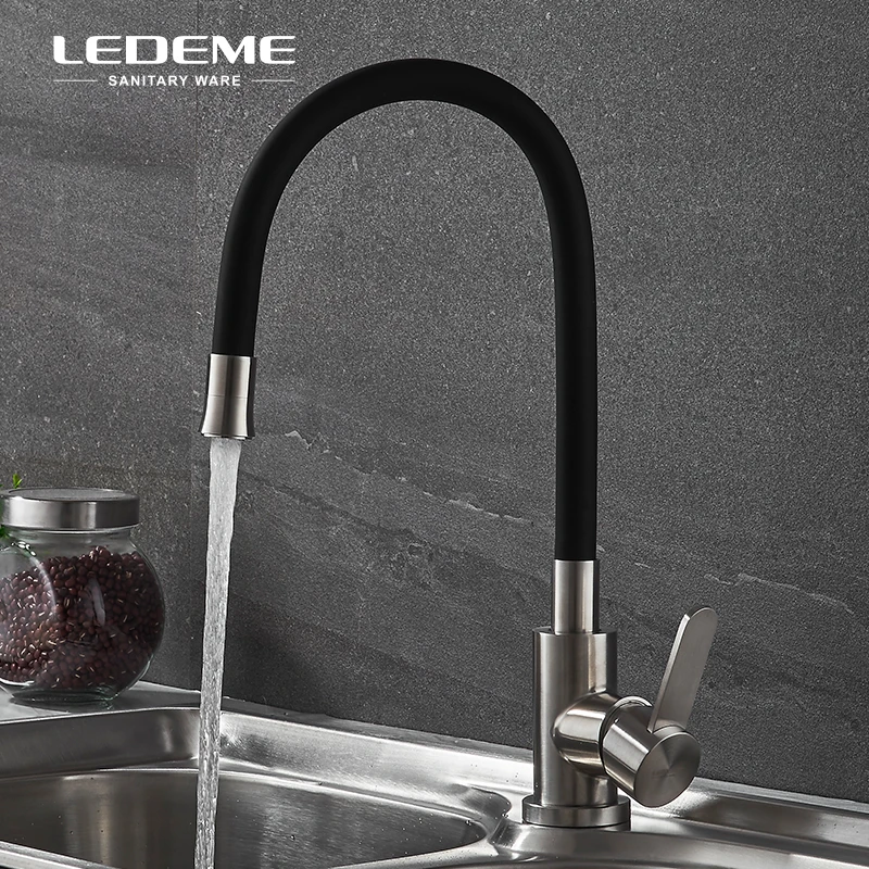 LEDEME черный Поворотный кухонный кран с одной ручкой смеситель для воды 304