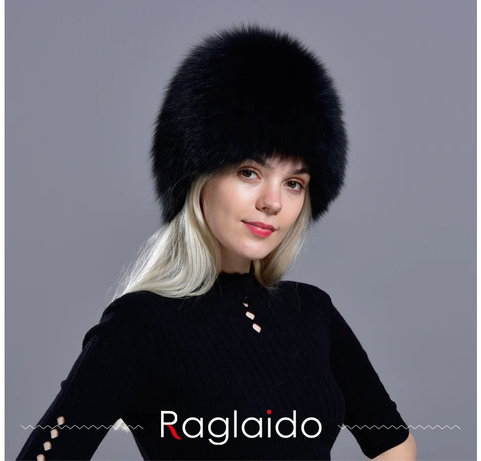 Raglaido, шапки из натурального Лисьего меха, для русской женщины, вязаная шапка, брендовая, высокое качество, ручная работа, зимние шапочки, натуральный мех, снежная шапка LQ11214