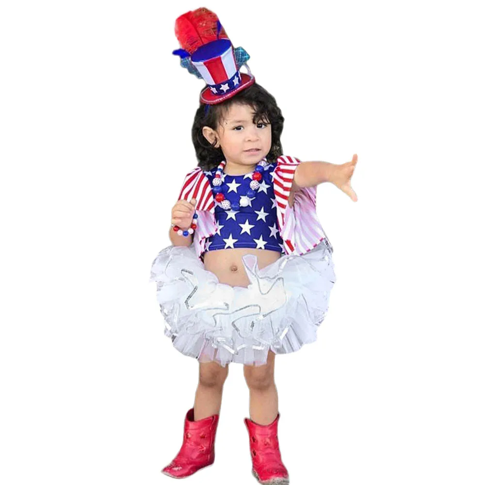 Топы в полоску со звездами для маленьких девочек 4 июля юбка пачка комплект