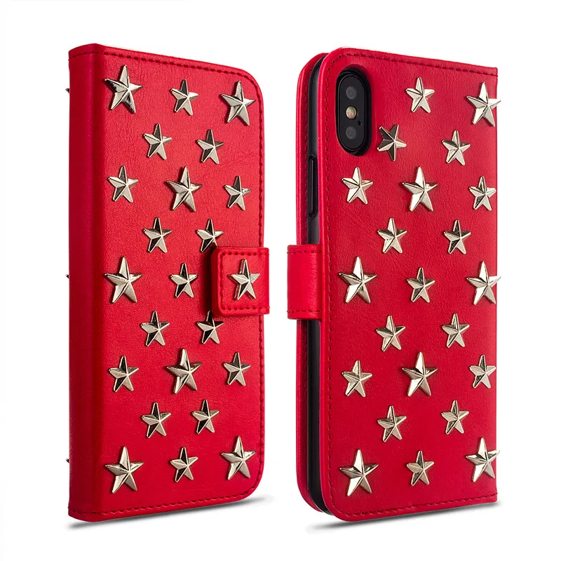 Роскошный кожаный чехол ручной работы для Iphone Xs 11 Pro MAX XR X 8 7 Plus Diy со звездами и заклепками Чехол-книжка Hoesje