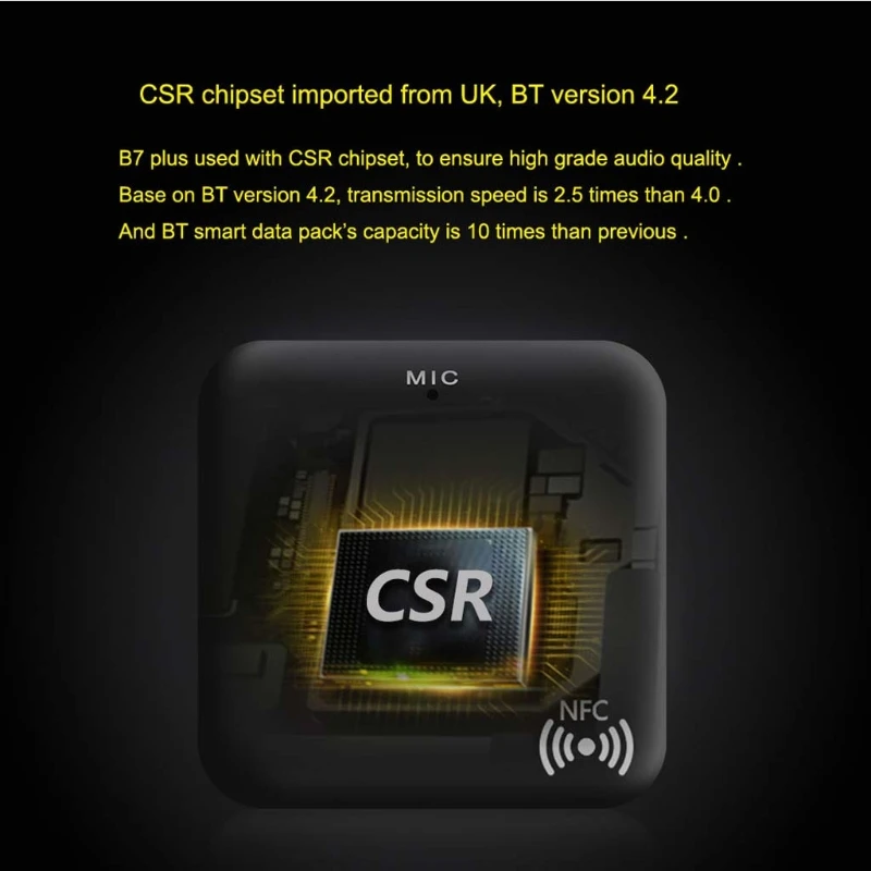OOTDTY CSRA64215 беспроводной аудио приемник адаптер B7 PLUS Bluetooth 4,2 приемник APT-X NFC CVC6.0 Встроенный микрофон AUX Out