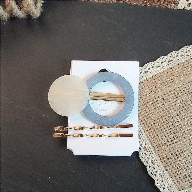 1SET Korea Acetic Acid Hollow Geometric Round Shape Solid Color Hair Clips Women Birthday Hair Accessories