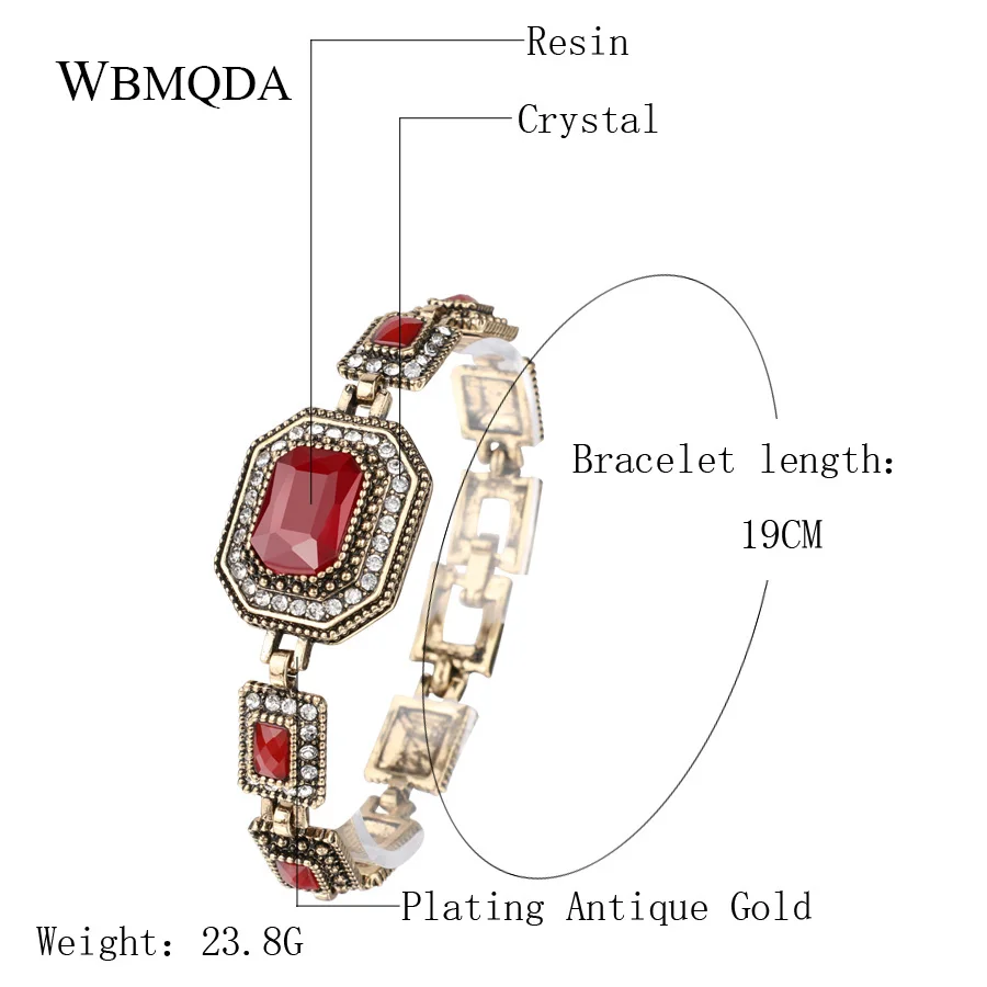 Роскошный винтажный браслет с красным кристаллом модный золотого цвета богемные