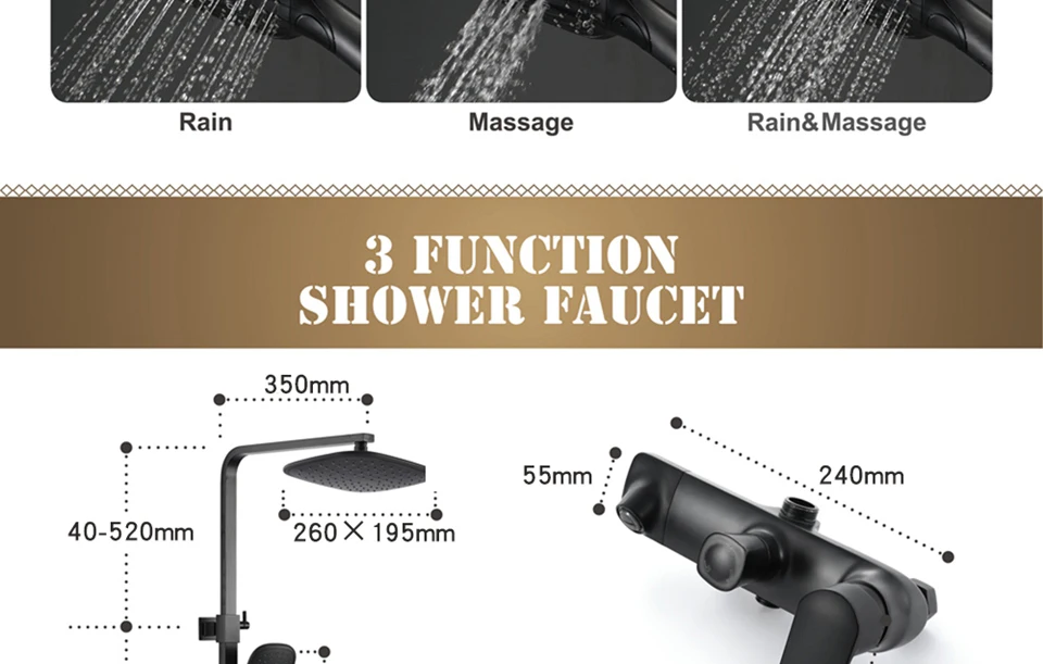 GAPPO смеситель для душа с черной краской, 3 функции, хромированный душевой набор для ванной комнаты, латунный смеситель для душа, массажные насадки для душа, водопад