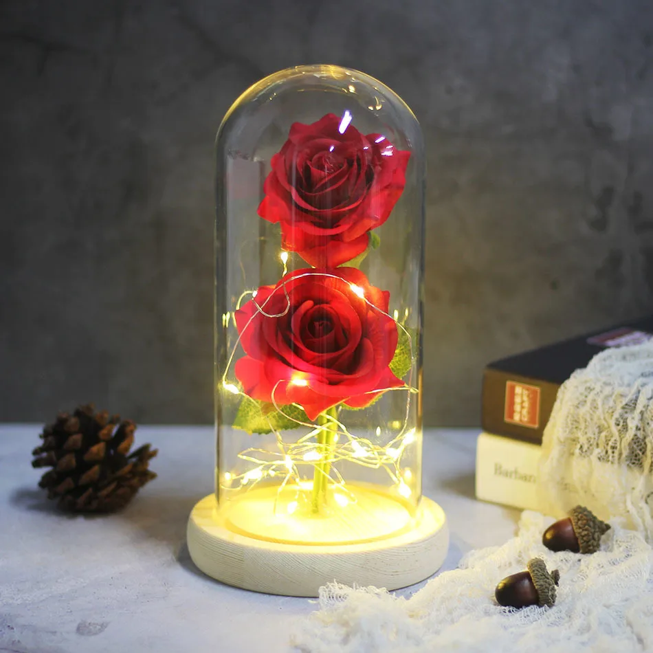 NEW Beauty And Beast Eternal Flower Rose In Flask Wedding Decoration Artificial Flowers In Glass Cover For Valentine's Day Gifts