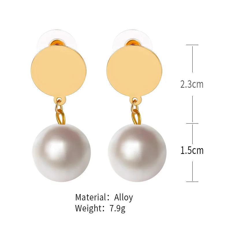 

Smooth White Black Simulated Pearl Pendant Round Golden Slice Dangle Earrings for Women Drop Earrings