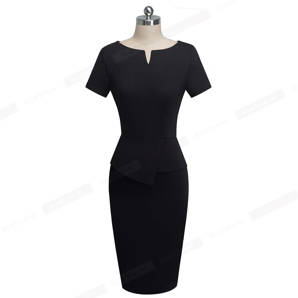 Хорошее-Forever винтажное элегантное однотонное платье для работы с баской vestidos, деловое облегающее офисное облегающее женское платье B525