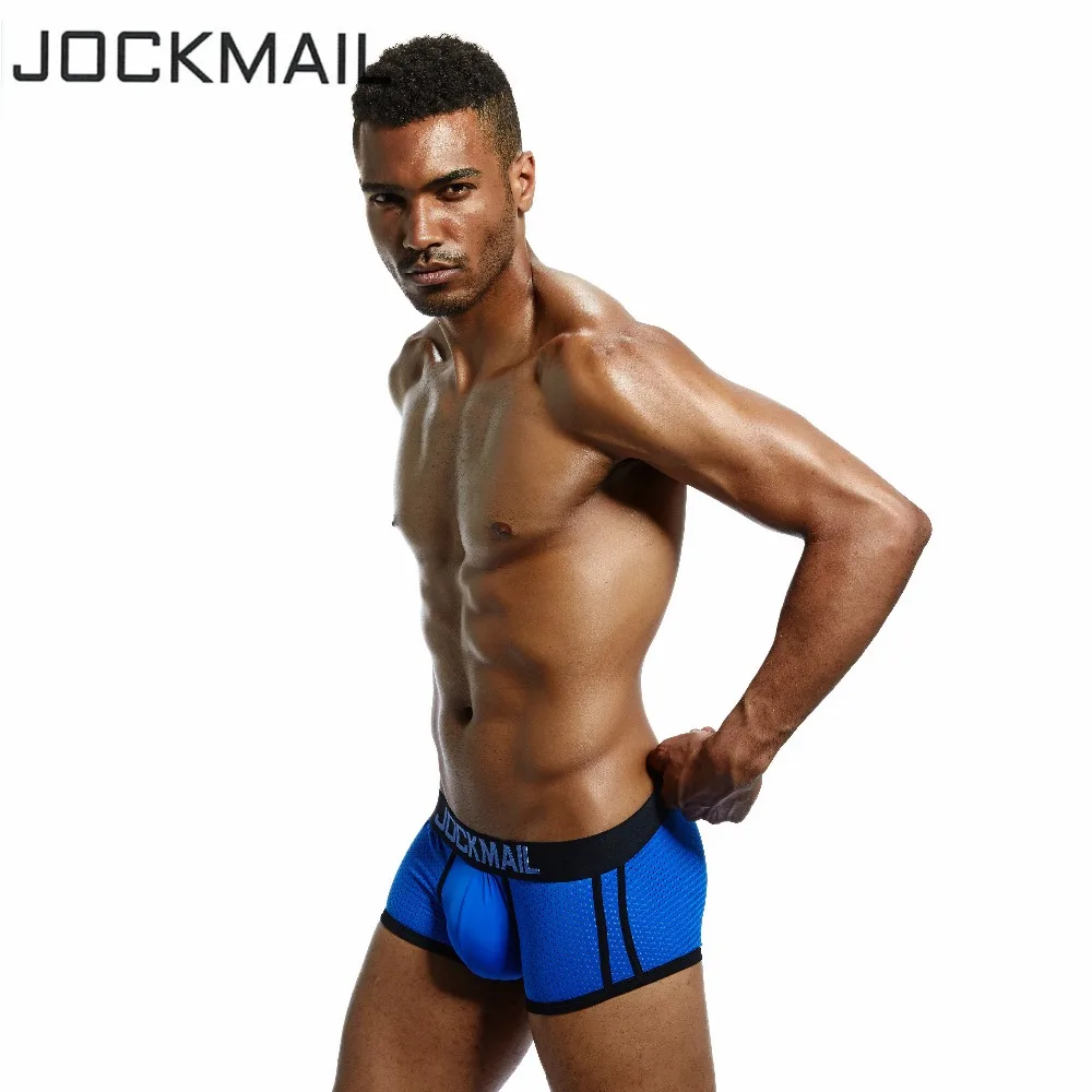 JOCKMAIL brand men Underwear Boxer Nylon Mesh Breathable Trunks Body Sexy Ice Silk WJ U Convex Cup Penis Pouch Sleepwear | Мужская