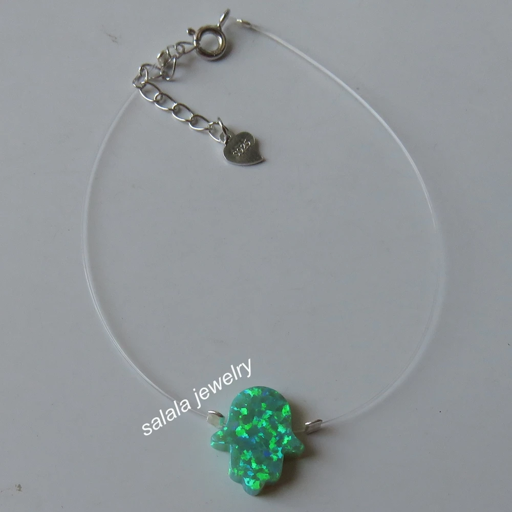 Промо акция! 925 пробы Серебряная прозрачная нейлоновая цепь Хамса опал браслет