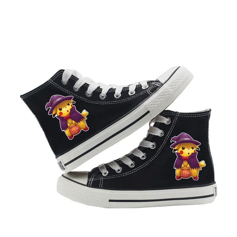 Высокие парусиновые кроссовки с принтом Пикачу из мультфильма «флэш-анимация»; модная обувь на платформе для подростков; A19516