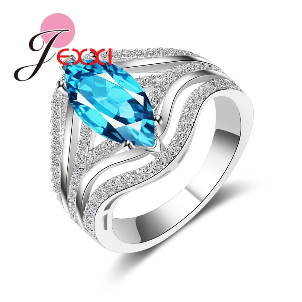 

New Luxury 925 Sterling Silver Blue Ring with AAA CZ Crystal Ring Fashion Wedding Engagement Rings For Women