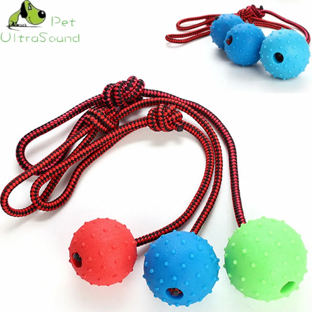 ULTRASOUND PET Dog Chew Training Ball Toys Tooth Cleaning Chew Ball Puppy Pet Play Training Rubber Chewing Toy With Rope Handle