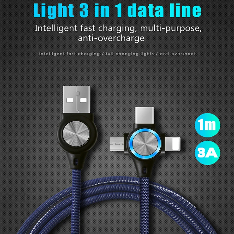 Кабель YonLinTan i 3 в 1 Micro flex для быстрой зарядки usb type C данных кабели мобильных