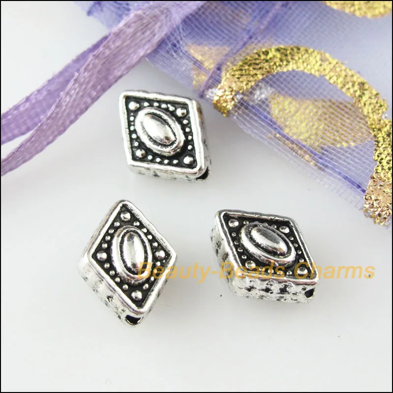 Новый 30 шт. Тибетский серебристый цвет ромбов для глаз Раздельный бисер Подвески