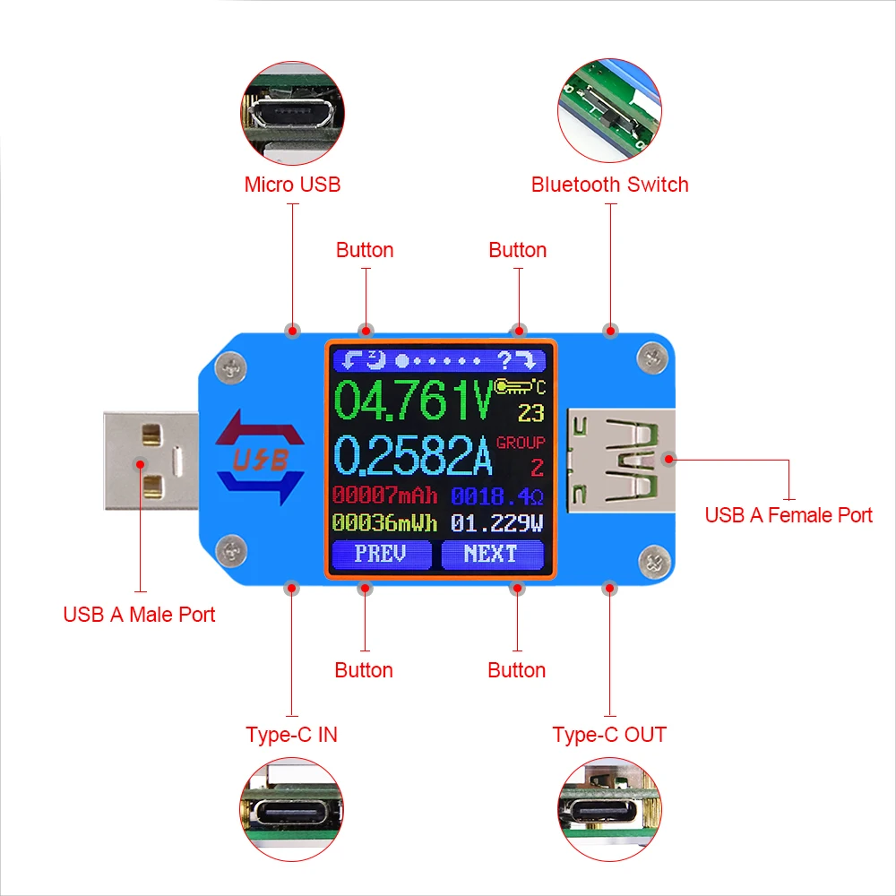 RD UM25C/ UM25 USB 2 0 Type- C цветной ЖК-тестер напряжения измеритель тока Вольтметр