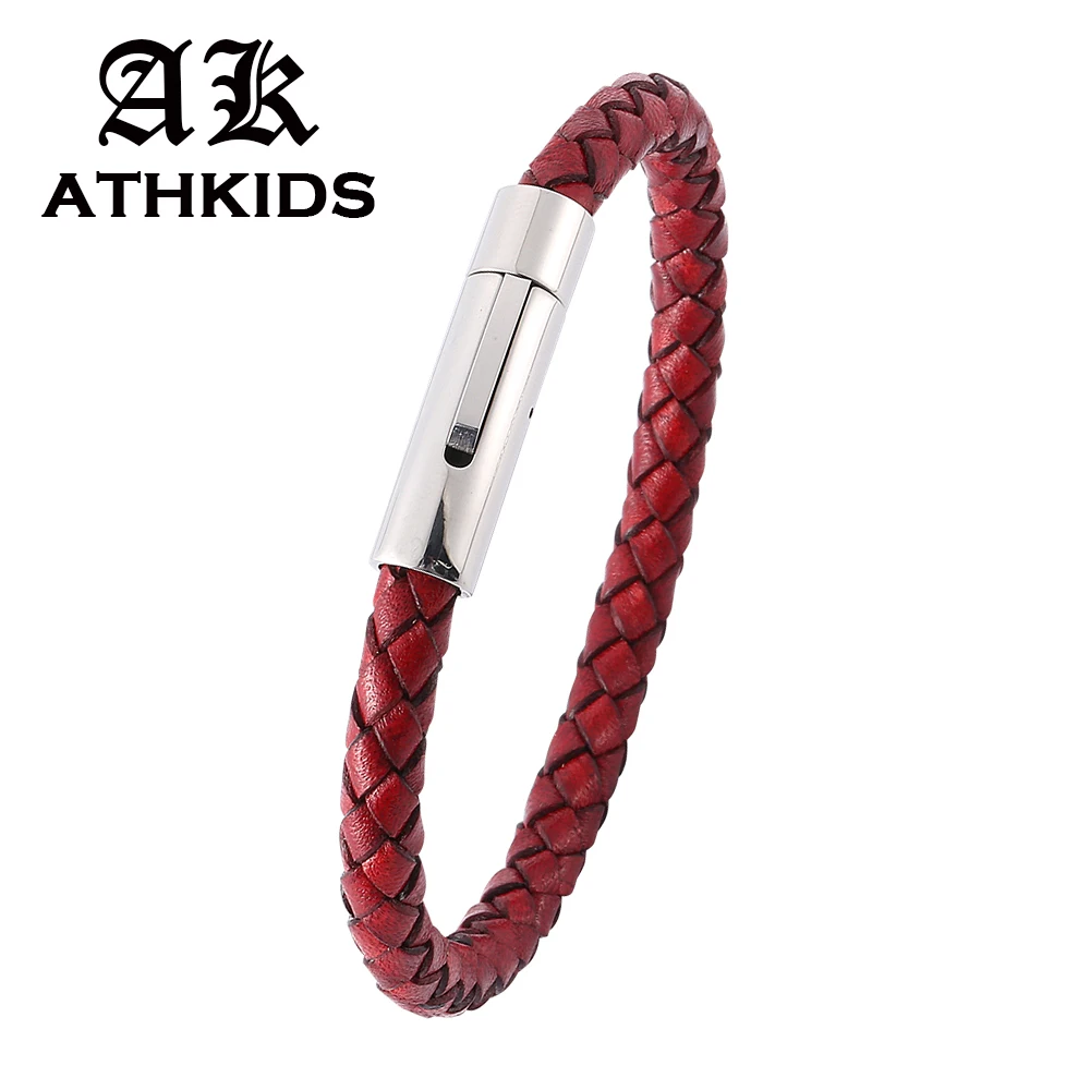 Кожаный браслет для мужчин Простой в классическом стиле из нержавеющей стали с