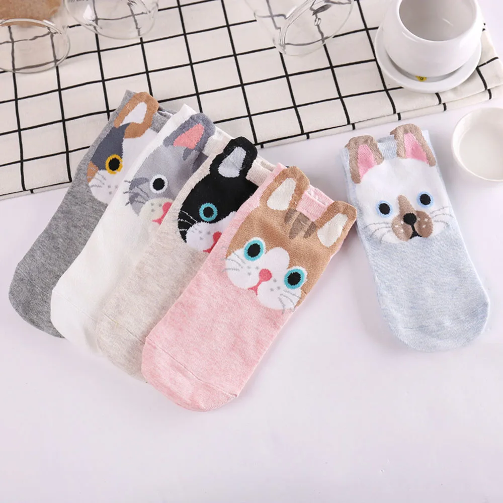 1 пара мультфильм кошка лицо носки женщина корейский harajuku kawaii хлопок смесь короткие лодыжки Осень Весна Прямая поставка Лидер продаж