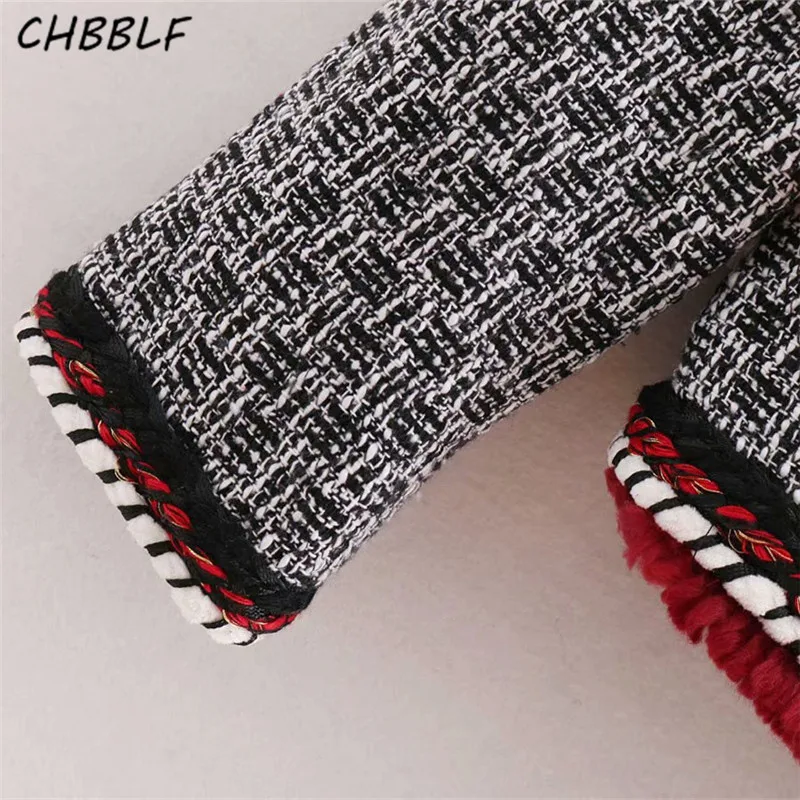 CHBBLF vintage tweed клетчатая куртка пальто кисточкой карманы украсить Длинные рукава
