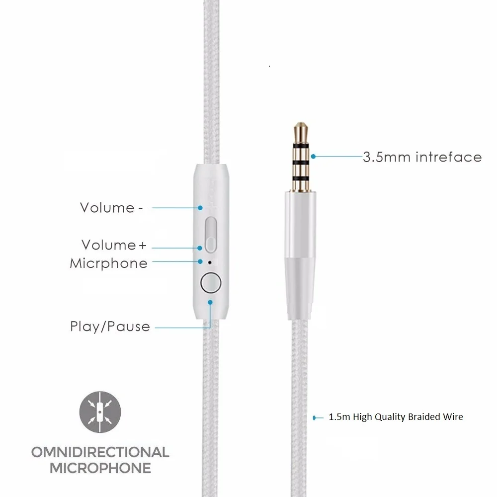 Наушники с тяжелыми басами микрофоном и регулировкой громкости проводная