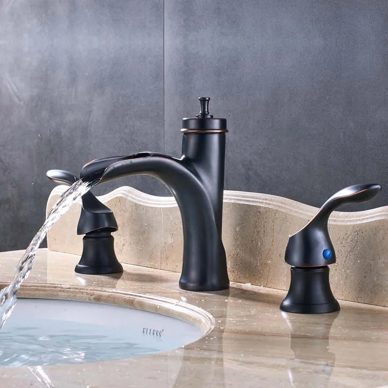 Роскошный широко распространенный кран для раковины с двойной ручкой водопад