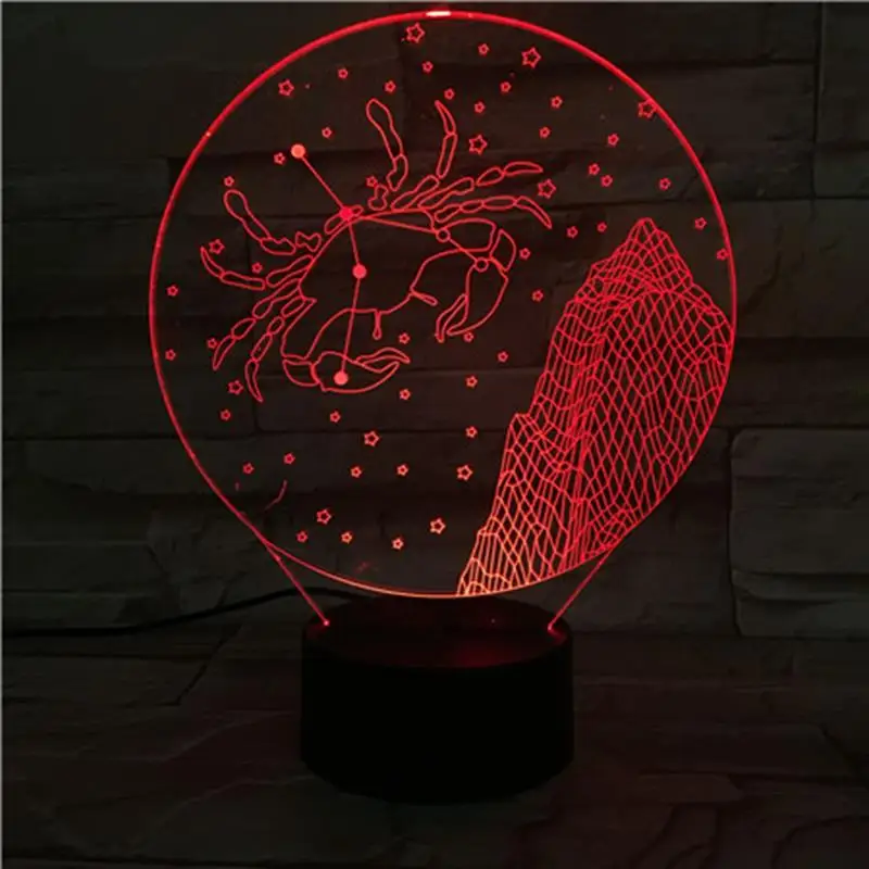 Звезда Рак 3D лампа Ночной светильник LED многоцветная вспышкой исчезают товары