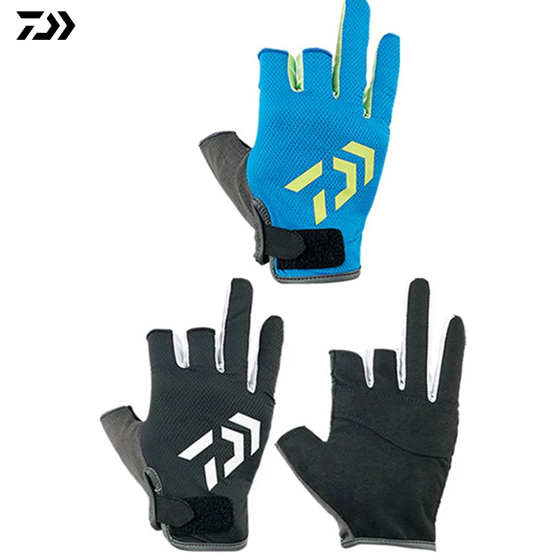 1 Pair DAIWA Anti-Slip 3 Fingers Cut Fishing Gloves Breathable Elasticity 3 Fingerless Hiking Sports Gloves
