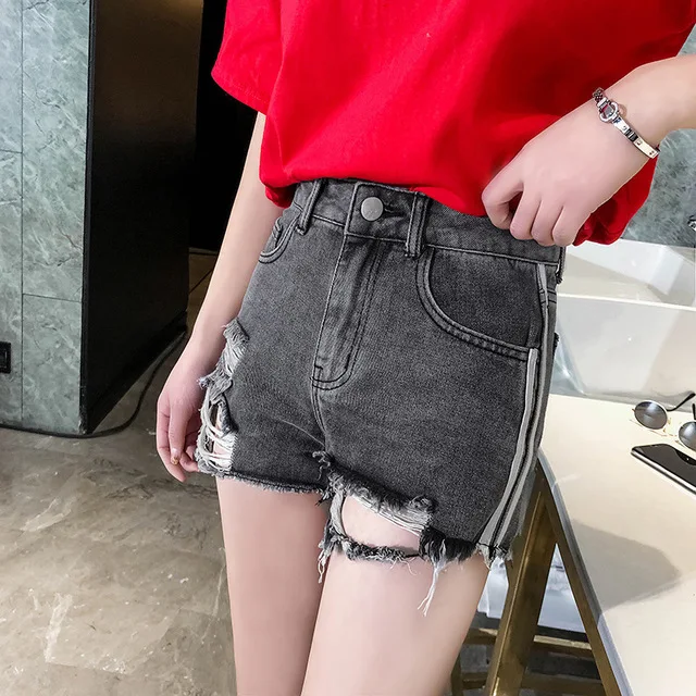 Джинсовые шорты с дырками и средней талией свободные облегающие джинсовые в