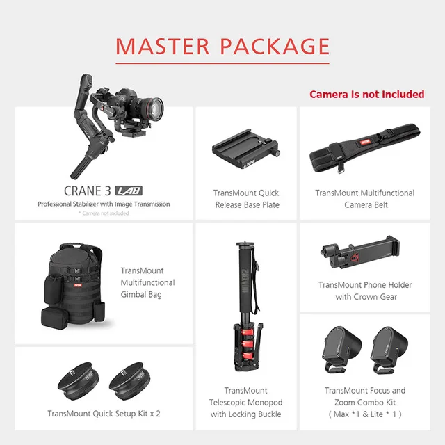 Master Pack Zhiyun кран 3 лаборатория 3-осевой ручной карданный Стабилизатор Steadycam для dslr камер Canon 5D 6D Mark sony Nikon GH5 VS DJI Ronin S - Цвет: Master Pack