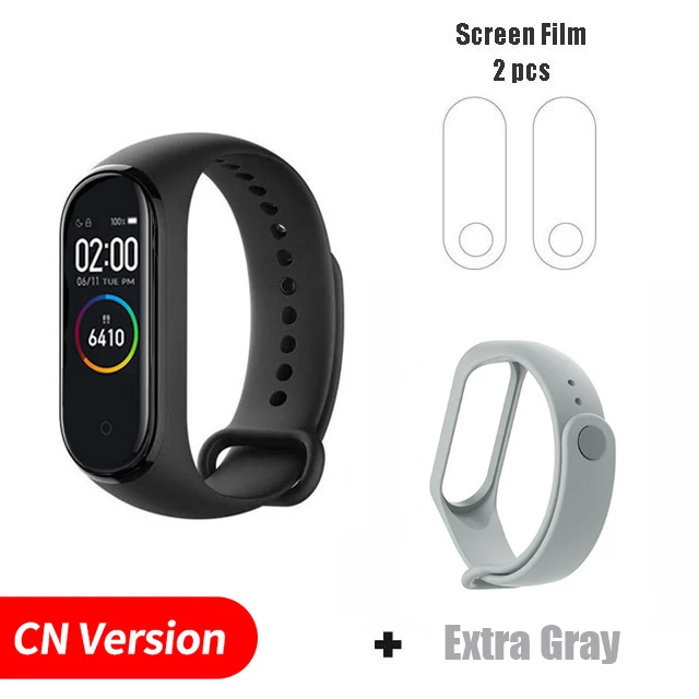 Xiaomi mi-браслет 4, новейший музыкальный смарт-браслет mi Band 4, фитнес-браслет с частотой сердечных сокращений 135 мА/ч, цветной экран, Bluetooth 5,0, банда4 - Цвет: CN extra Gray film