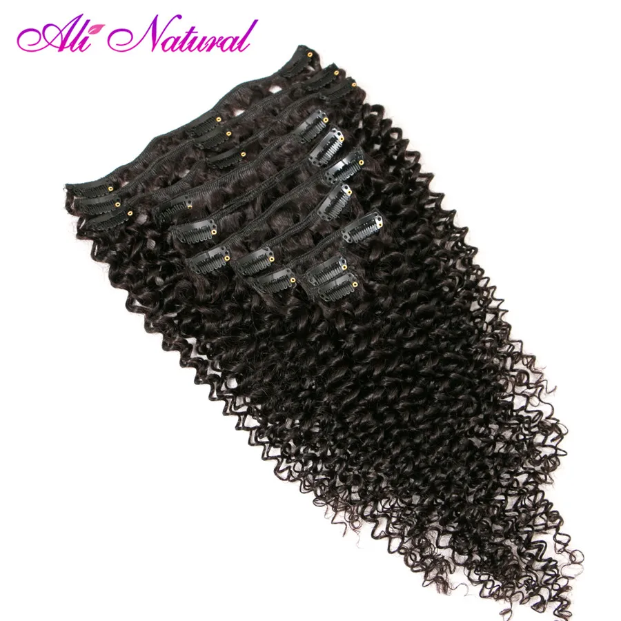 Ali Natural Mongolian Kinky Curly Clip In Human Hair Extensions 10 Pcs/Set Clips 4B 4C Pattern Machine Made Non Remy |