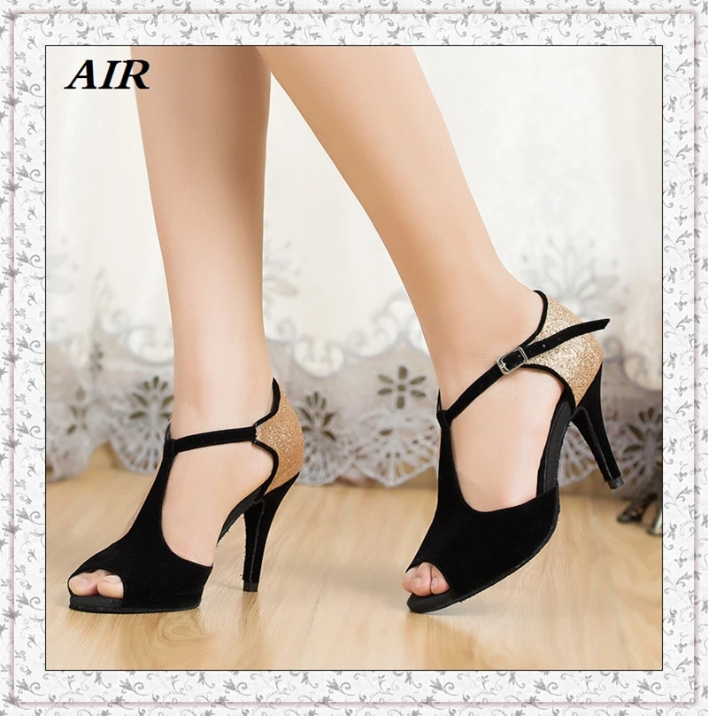 

Туфли женские для латиноамериканских танцев, на тонком мягком каблуке, с Т-образным ремешком