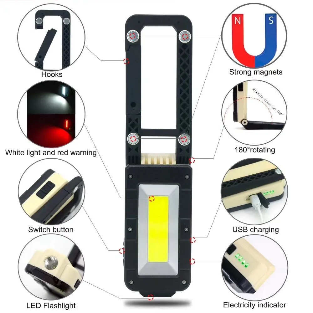 Портативный COB + XPE флэш-светильник фонарь USB Перезаряжаемый светодиодный рабочий