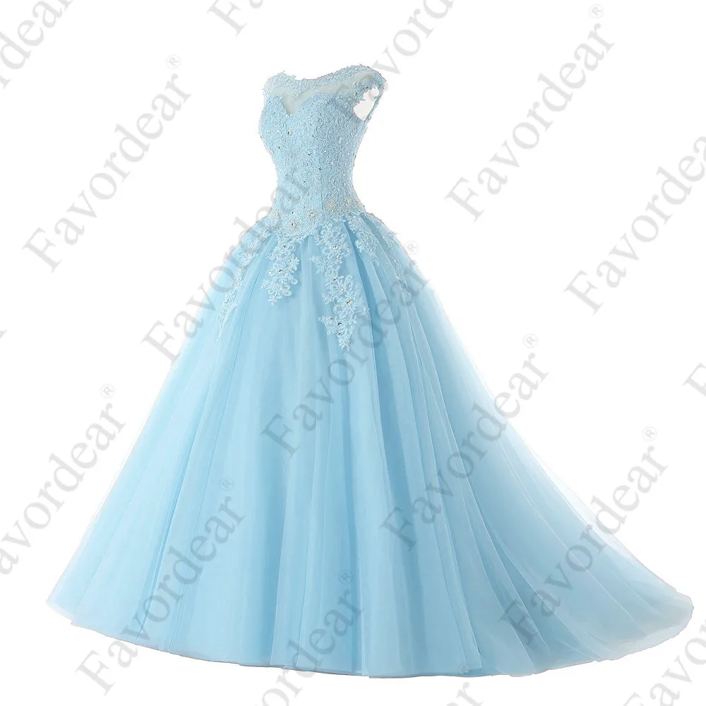 Favordear Пышное Платье с бисером, милое 16 платье Vestidos De 15 Anos, с рукавами-крылышками, зеленое, бордовое, бальные платья, вечерние платья - Цвет: BLF-121-light blue