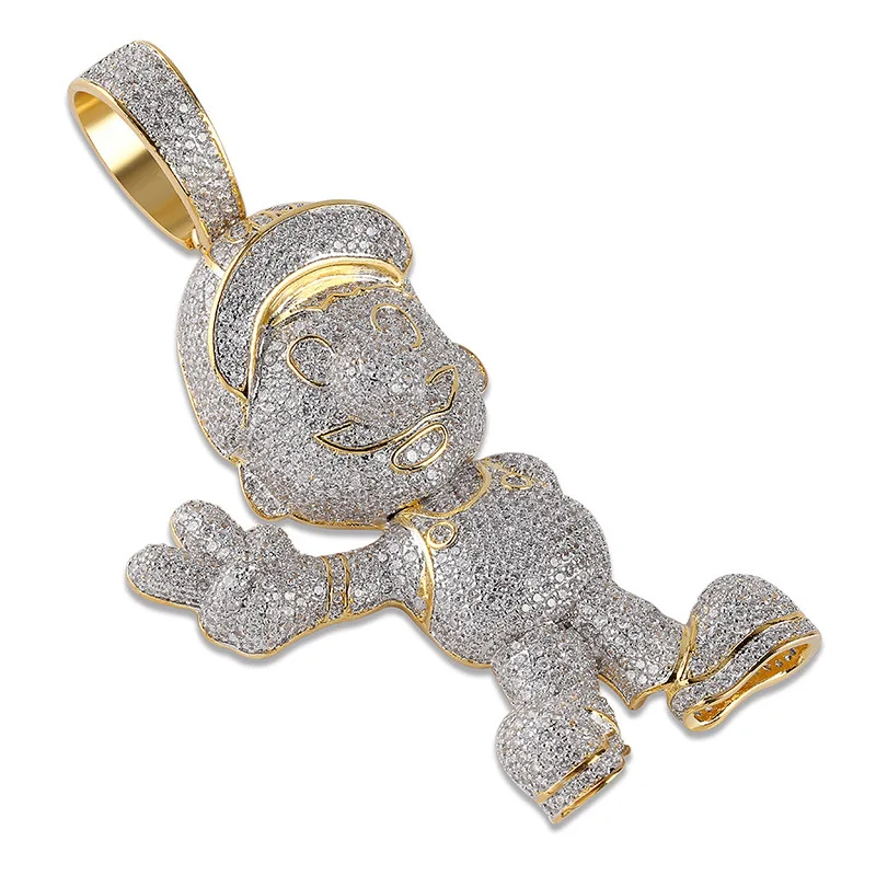 

Hip Hop Bling Ice Out AAA CZ Stone Gold Color Cartoon character Mario Men Pendants Necklaces for Male Rapper Jewelry
