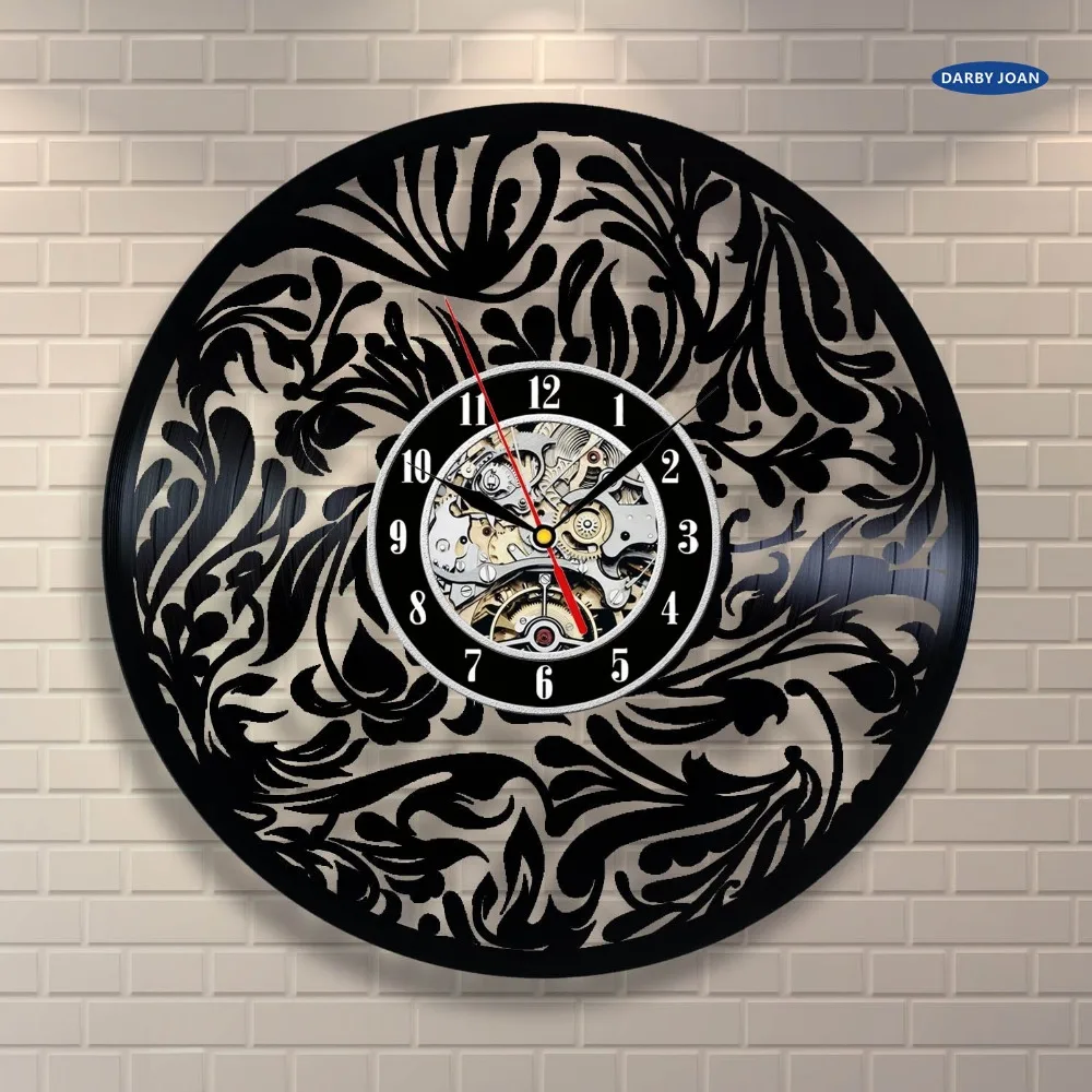 Настенные часы с виниловой пластиной и цветочным орнаментом|art vinyl records|vinyl record