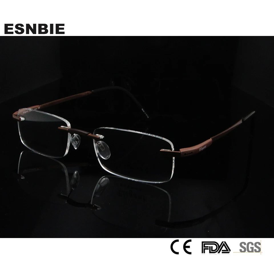 

ESNBIE Men Rimless Glass Titanium Eyewear & Accessories Myopia Glasses New Mens Optical Frame in Clear Lens