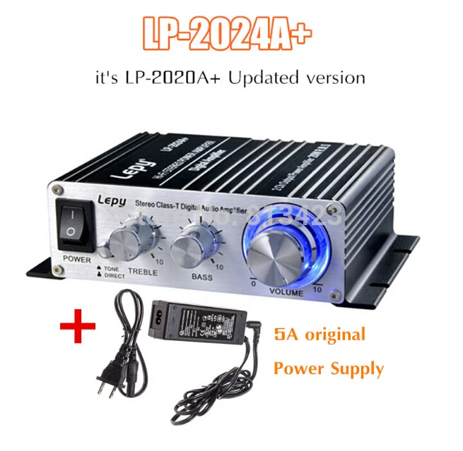 Lepy LP-2024A + HIFI стерео класс-T цифровой аудио автомобильный усилитель 5А источник питания