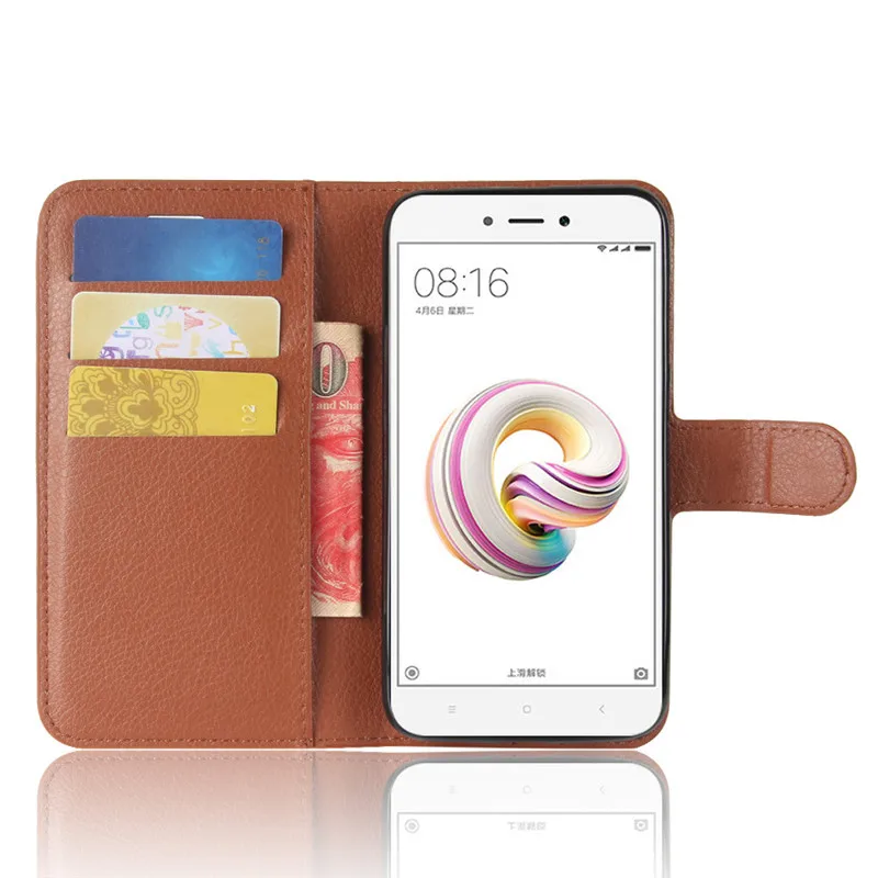 Чехол для Xiomi Xiaomi Redmi 5A, простой кожаный чехол в полоску личи на RedMi 5 A, флип-чехол с отделениями для карт, подставка, чехол для телефона s