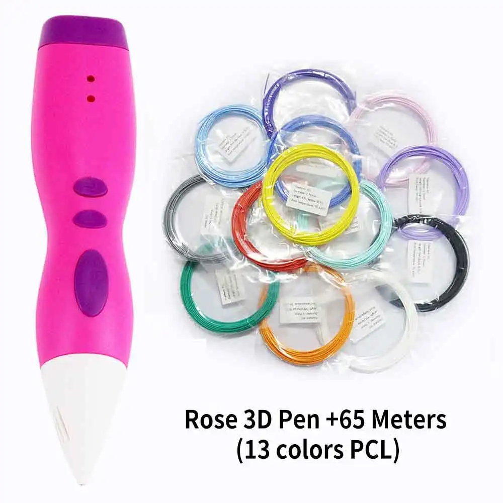 Rose Pen 65m PCL DEWANG 3D Ручка, 3d принтер, подарок для творчества на день рождения, низкотемпературная PCL нить, 3D Ручка для печати, ручка для школы - Цвет: Rose Pen 65m PCL