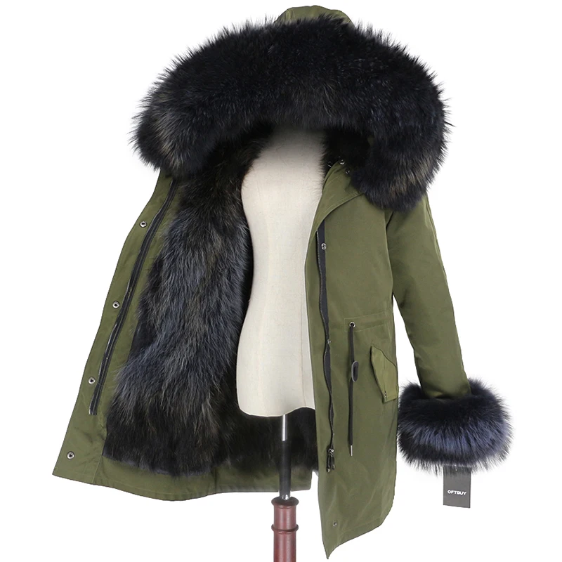 OFTBUY пальто с натуральным мехом енота, капюшон с манжетами, подкладка из лисьего меха, зимняя куртка, Женская длинная парка, водонепроницаемая верхняя одежда, новинка