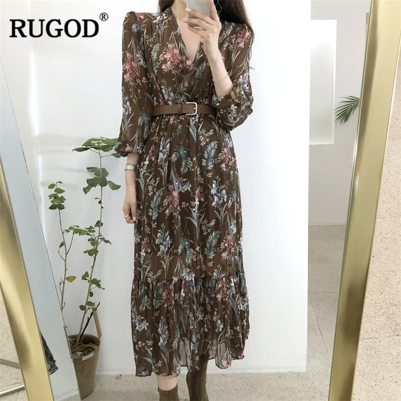 Женское длинное платье с v образным вырезом RUGOD Пляжное Платье макси