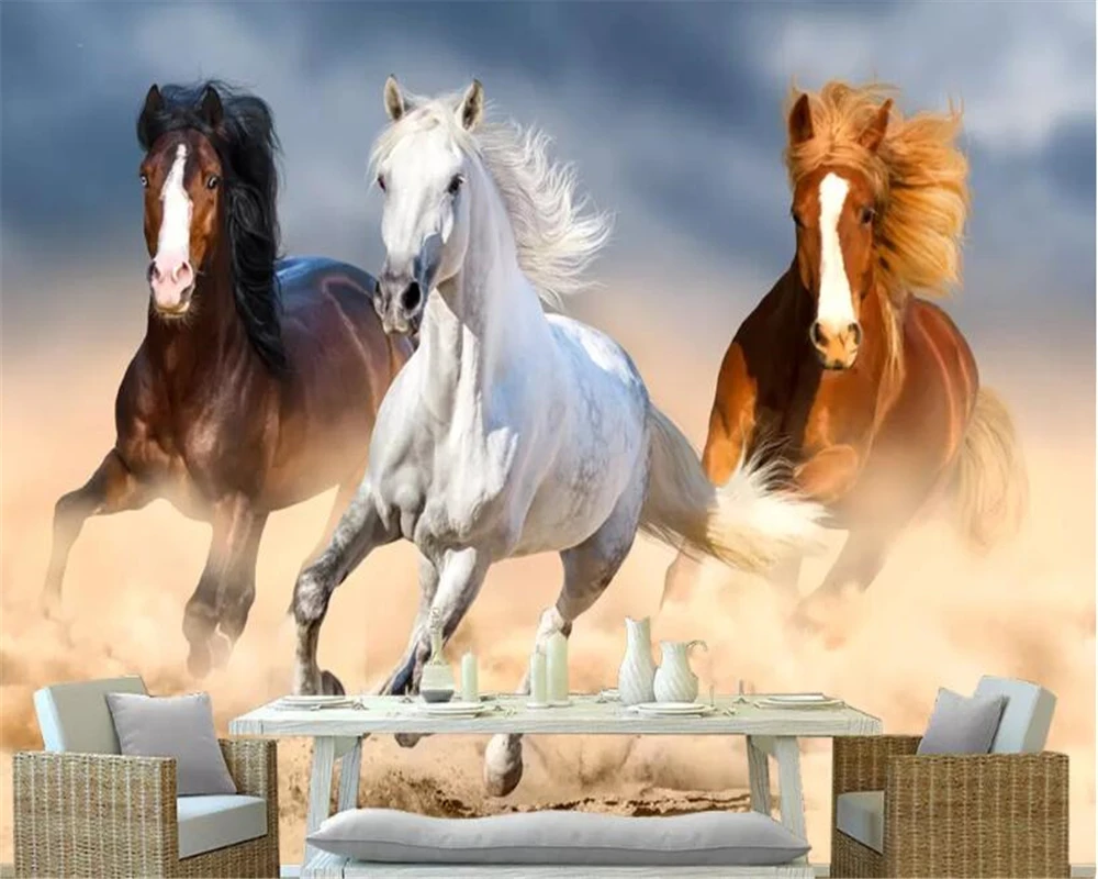 Обои beibehang с животными картина маслом бегущая лошадь Mustang 3D обои украшение для