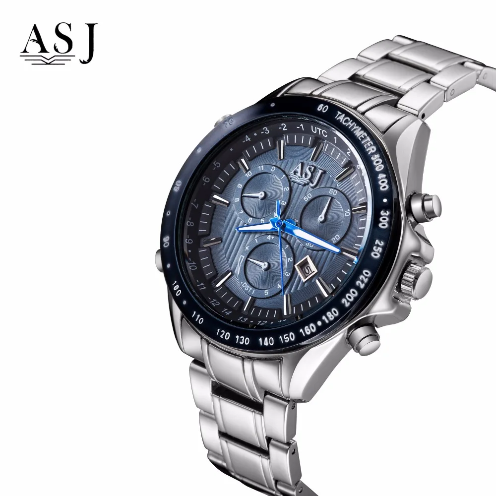 Топ бренд ASJ часы мужские Relojes Mujer водонепроницаемые кварцевые наручные в