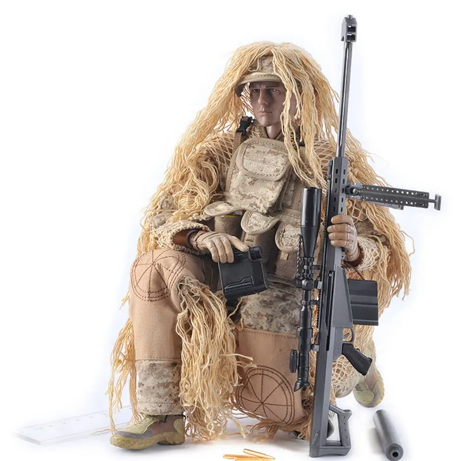Моделирование военный 1:6 масштаб Снайпер Фигурки кукла 12 дюймов армейские солдаты с снайперской винтовкой Пустыня Ghillie костюм модель игрушки