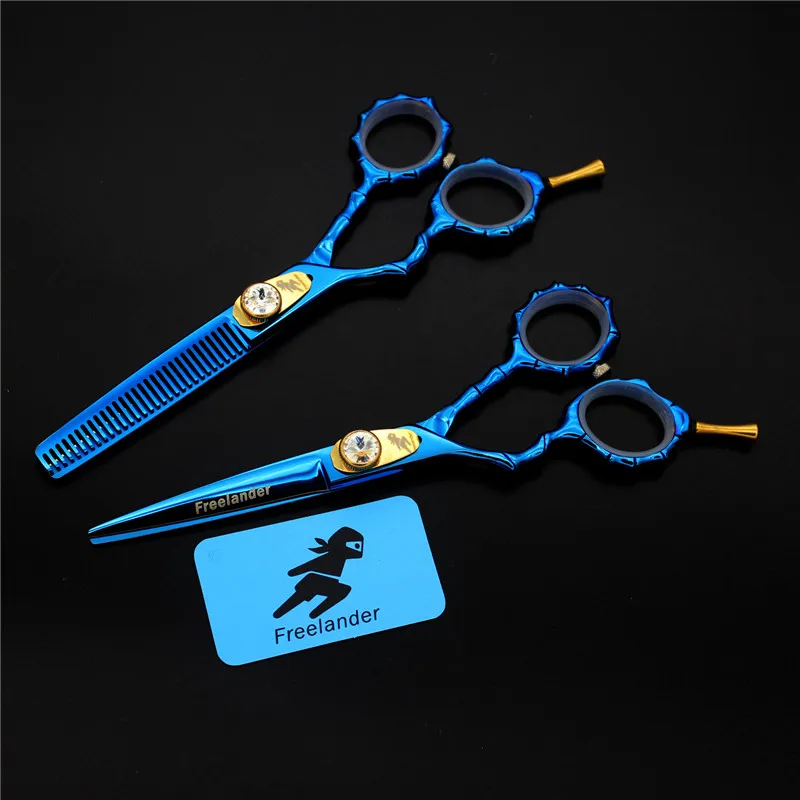 blue set 5,5 дюймовые цветные бамбуковые ручки с левой ручкой для стрижки зубов, тонкие ножницы с левой и левой стороны, инструмент для стрижки - Цвет: blue set